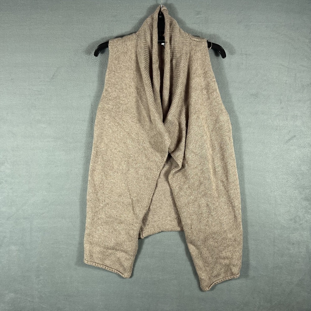 Cynthia Rowley Women's Beige Tan Drape Neck Sleeveless Open Cardigan Vest Size L